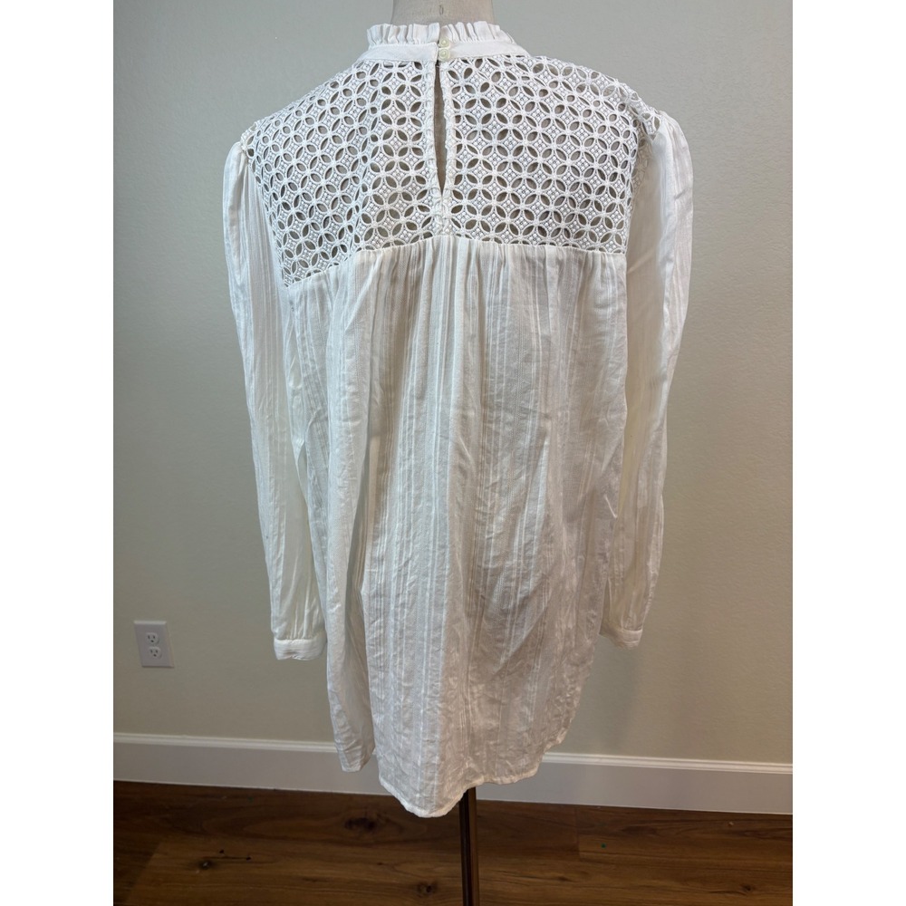 Gap Blouse Womens XL Tall White Eyelet Lace Ruffle Boho Top Peasant Victorian - Picture 5 of 7